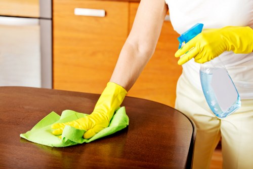 Emergency-ready carpet cleaning workspace with equipment stored safely